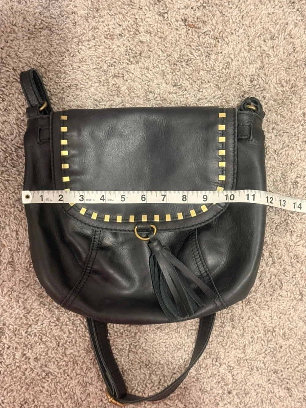 The‎ Sak Black Leather Crossbody with Gold Stud Accents
